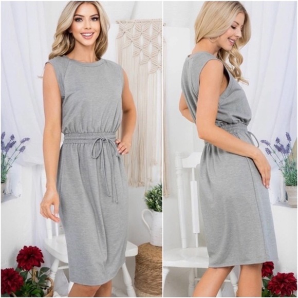 2 total- Grey Baby French Terry Must Have Women’s Sumner Casual Midi Dress - Picture 2 of 4